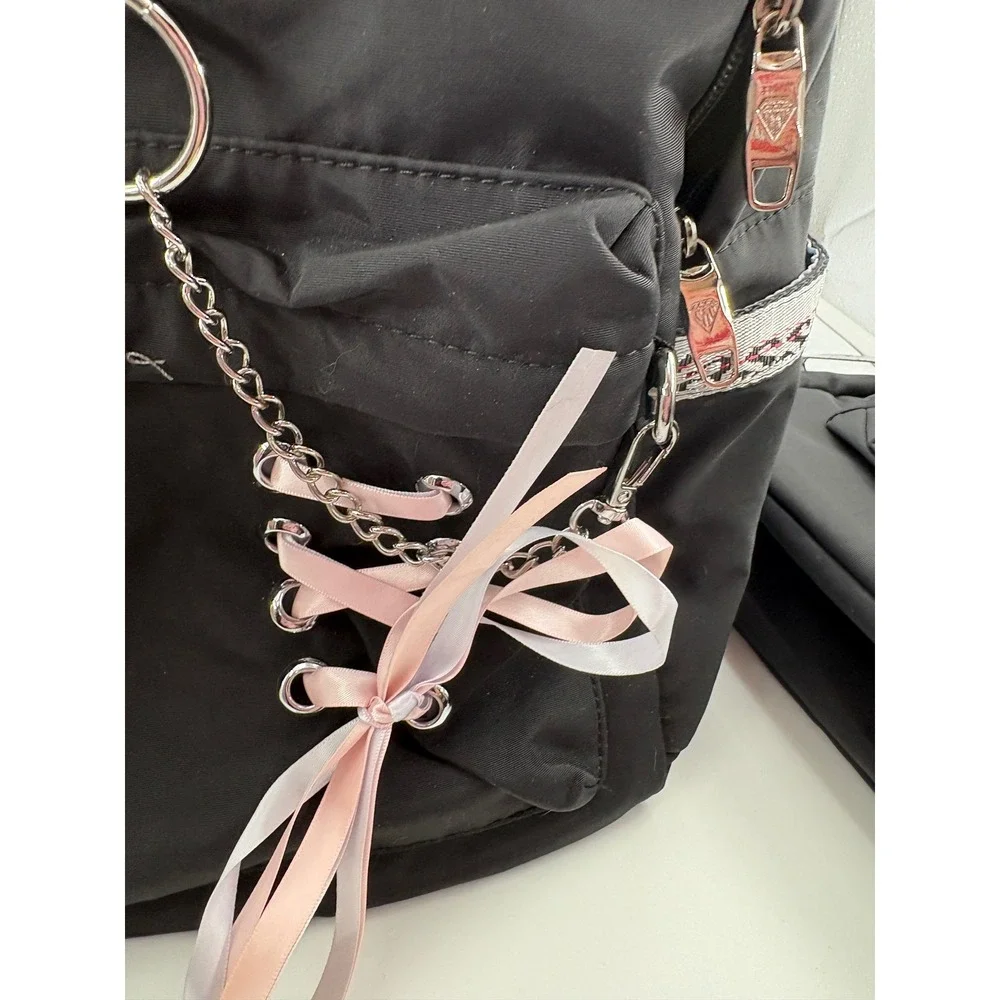 NWT Hey Yoo 3pc Backpack Set USB Port Black Ribbon Corset Goth Coquette Bag